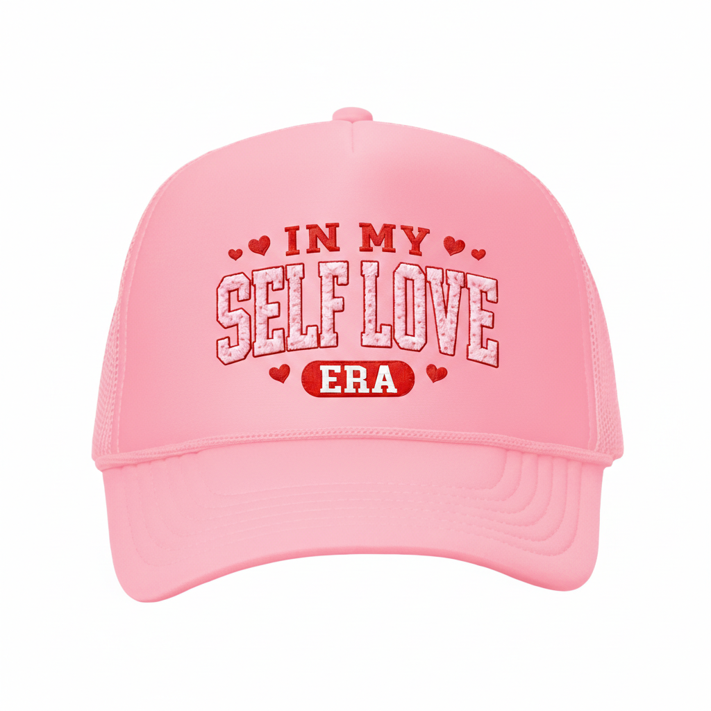 "In My Self Love Era" Signature Trucker Hat – Pink & Red