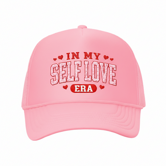 "In My Self Love Era" Signature Trucker Hat – Pink & Red