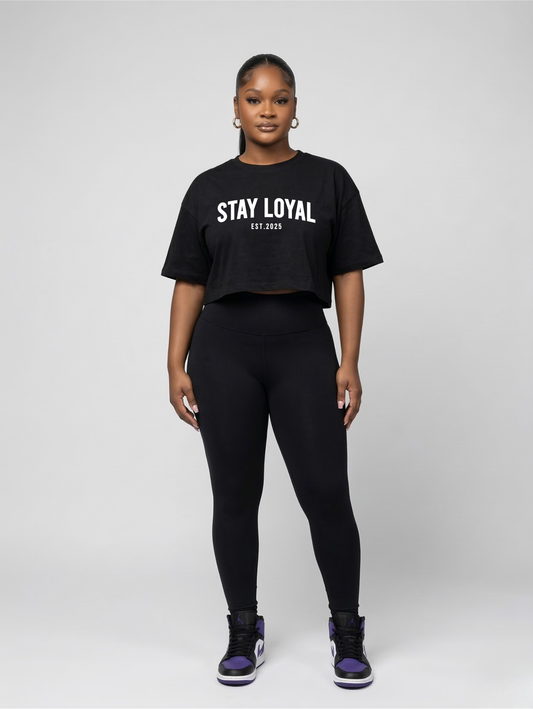 Stay Loyal Graphic Crop Top - Black