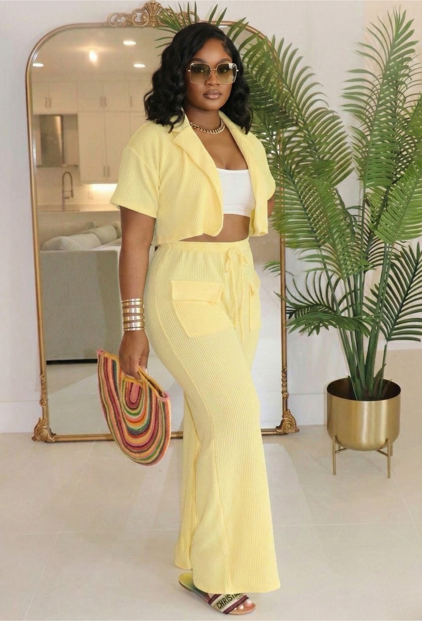 The Sunset Ribbed Flare Set  Lemonade