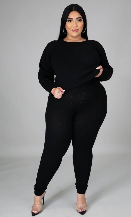 CHIC PLUS SIZE TWO PIECE JOGGER SET (BLACK )